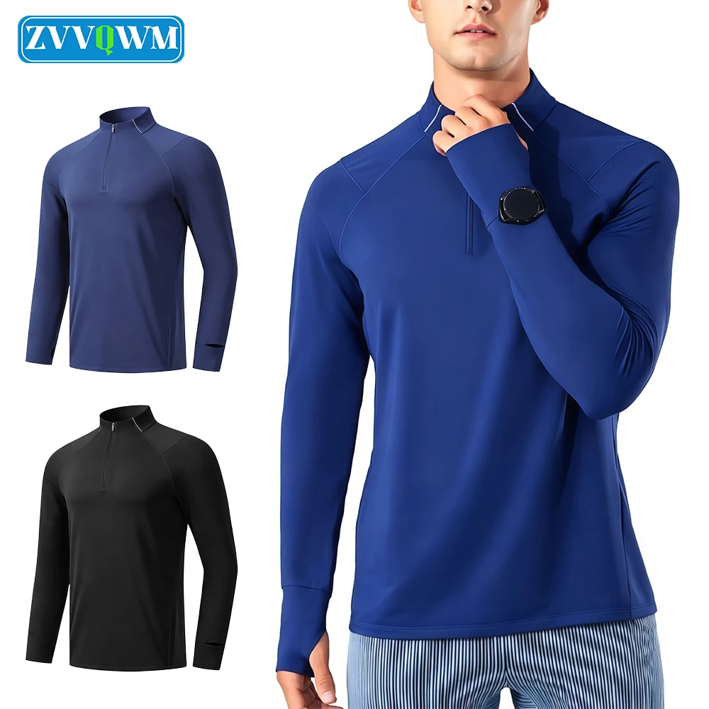 1/4 Reißverschluss Langarm-Kompressionsshirt für Herren, Schnell Trocknendes Atmungsaktives Sportoberteil, Schlankes Unterhemd für Fitness, Laufen und Outdoor-Sport