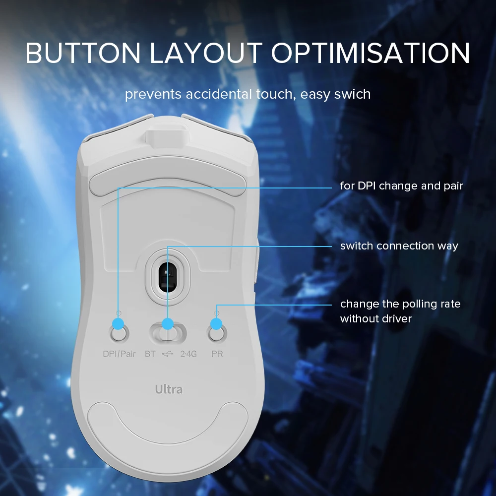 Delux M800ULTRA Gaming Wireless Lightweight Mouse Tri-mode Connection PAW3395 4K 26000DPI Nordic MCU Programmable Macro for PC