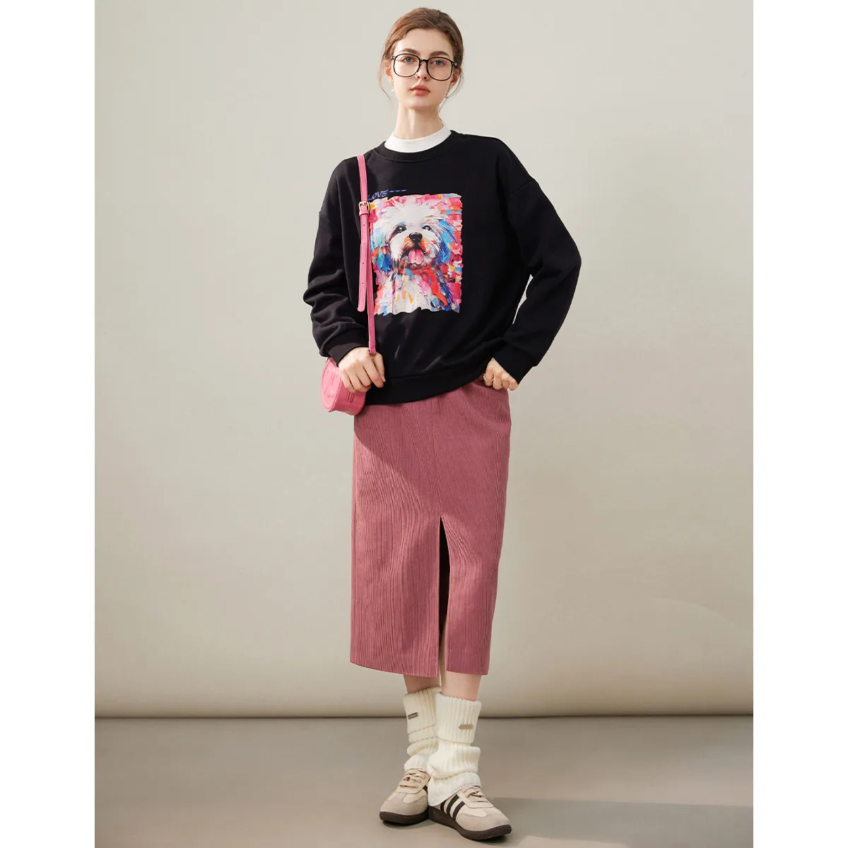 LOUIS YAO Fashionable Printed Women's Long Sleeve Sweatshirts 2025 Winter Thick Fleece Round Neck Hoodie Chic Street Woman Tops