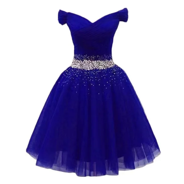 ANGELSBRIDEP-Curto Beading Linha Mini Tule Vestidos de Graduação e Festa de Aniversário, Vestidos Homecoming, Azul Royal e Vermelho