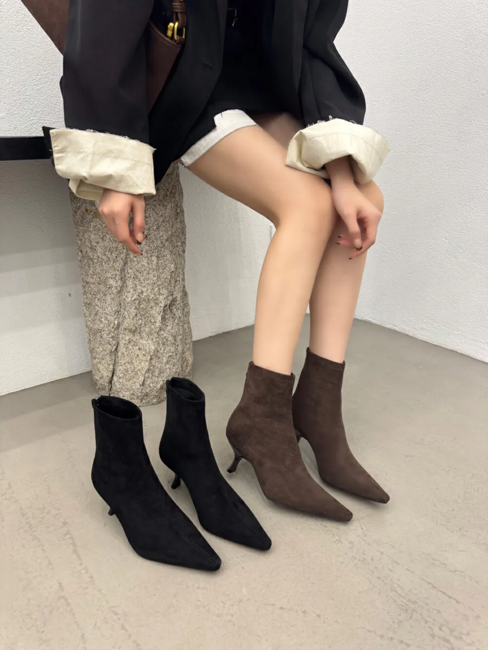 Pointed Toe Women Sock Boots 2024 New Arrivals Thin High Heels Back Zipper Elegant Dress Shoes Woman Size 35-39 Flock Comfort