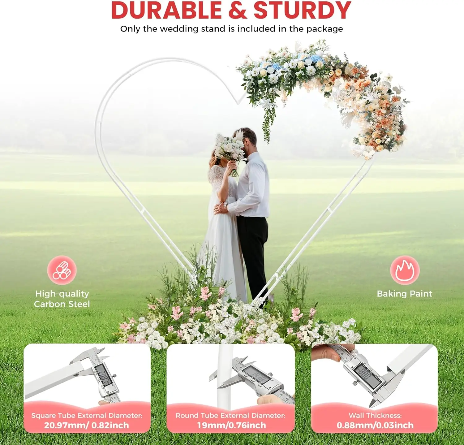 6.7ft Heart Arch Stand, Double Tube Steel Wedding Backdrop Frame for Proposal, W