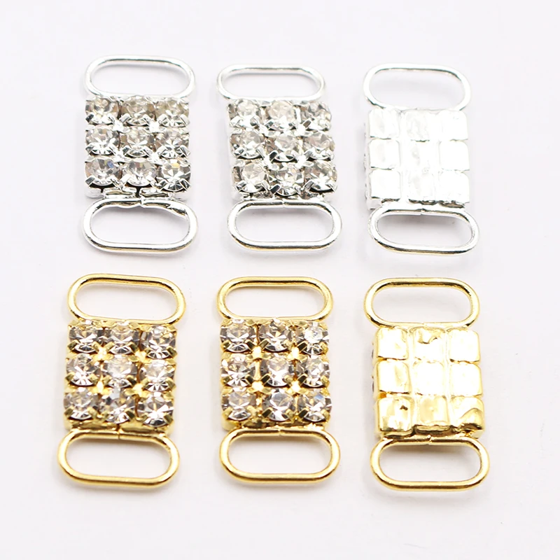 New 10 pieces 12 * 23MM Mini Transparent Crystal Rhinestone Silver/Gold Rhinestone Bikini Buckle, Shoe Bag, Clothing Decoration