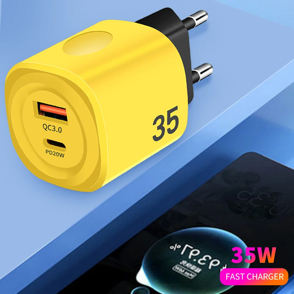 35W 2 Ports PD USB Quick Charge 3.0 Portable Wall Fast Charging Mobile Phone Charger Adapter For iPhone 15 Samsung Huawei Xiaomi