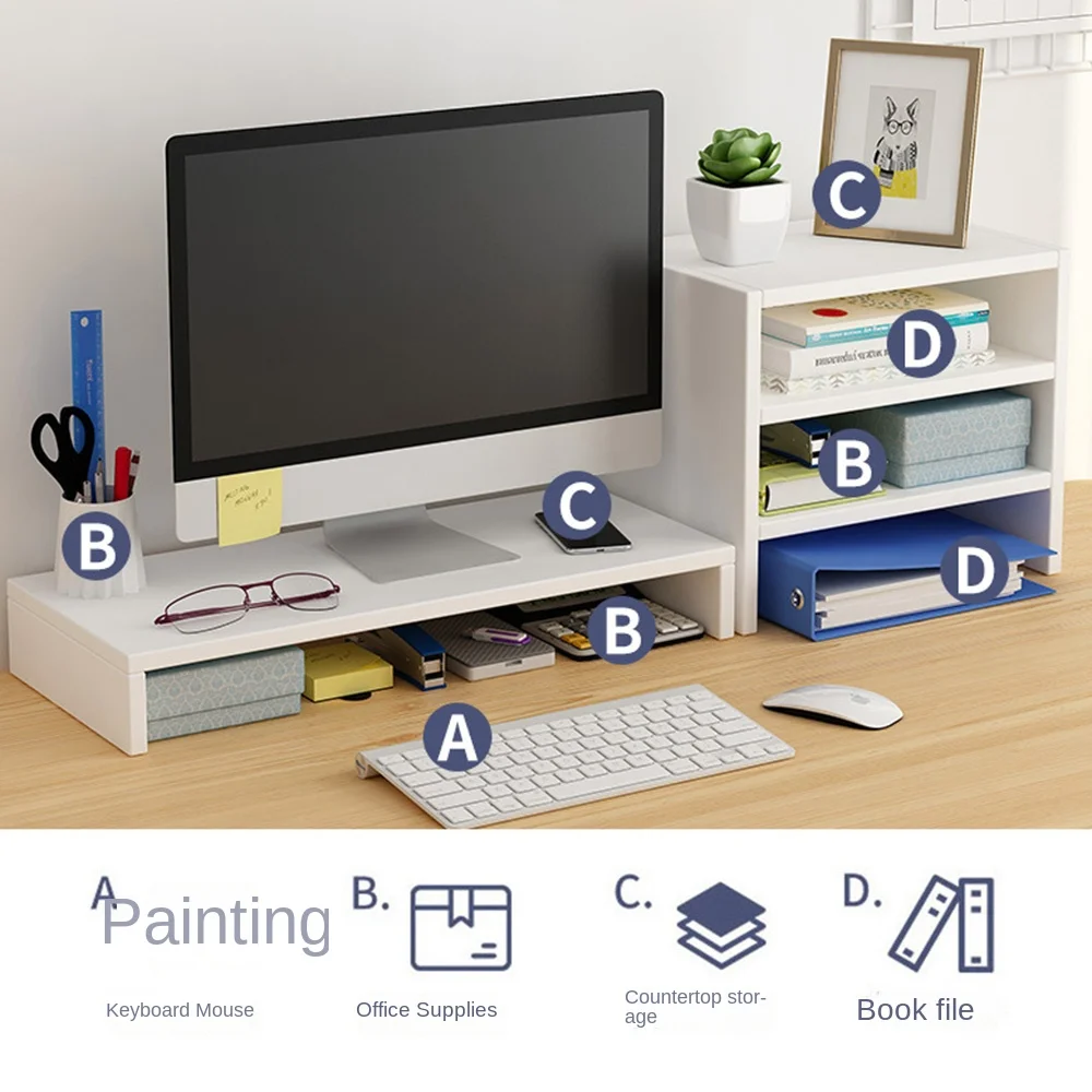 Stable Base Wood Desktop Computer Stand Easy Assemble Eyesight Protection Office Laptop Riser Space Saving
