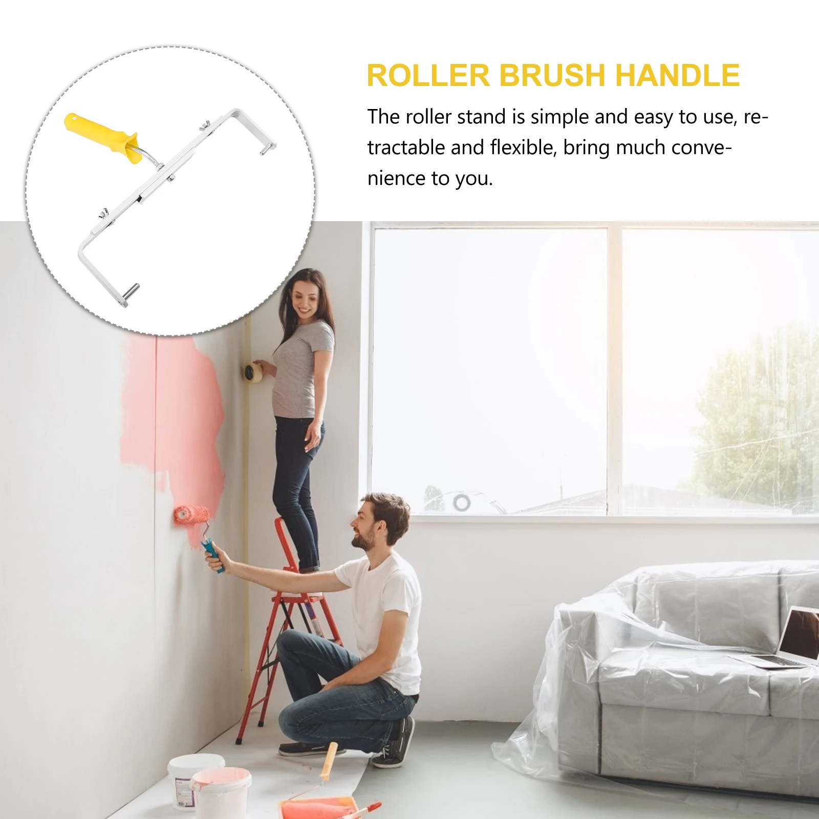 

Roller Brush Rack Durable Safe Simple Use Roller Stand Retractable Shelf Aluminum Alloy Plastic Handle Comfortable Firm Latex