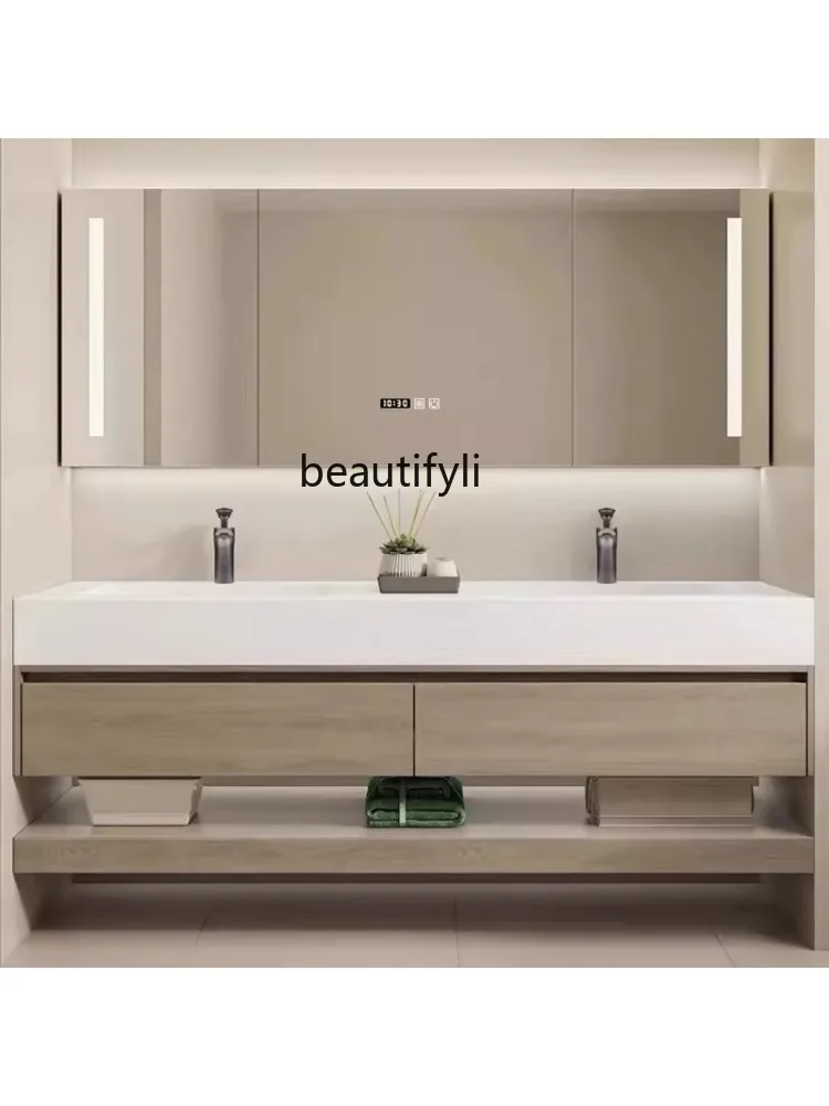 Simple Corian Seamless Skin Feeling Whole Washbin Cabinet Combination Bathroom Table Wash Face and Wash Hands Basin Cabinet