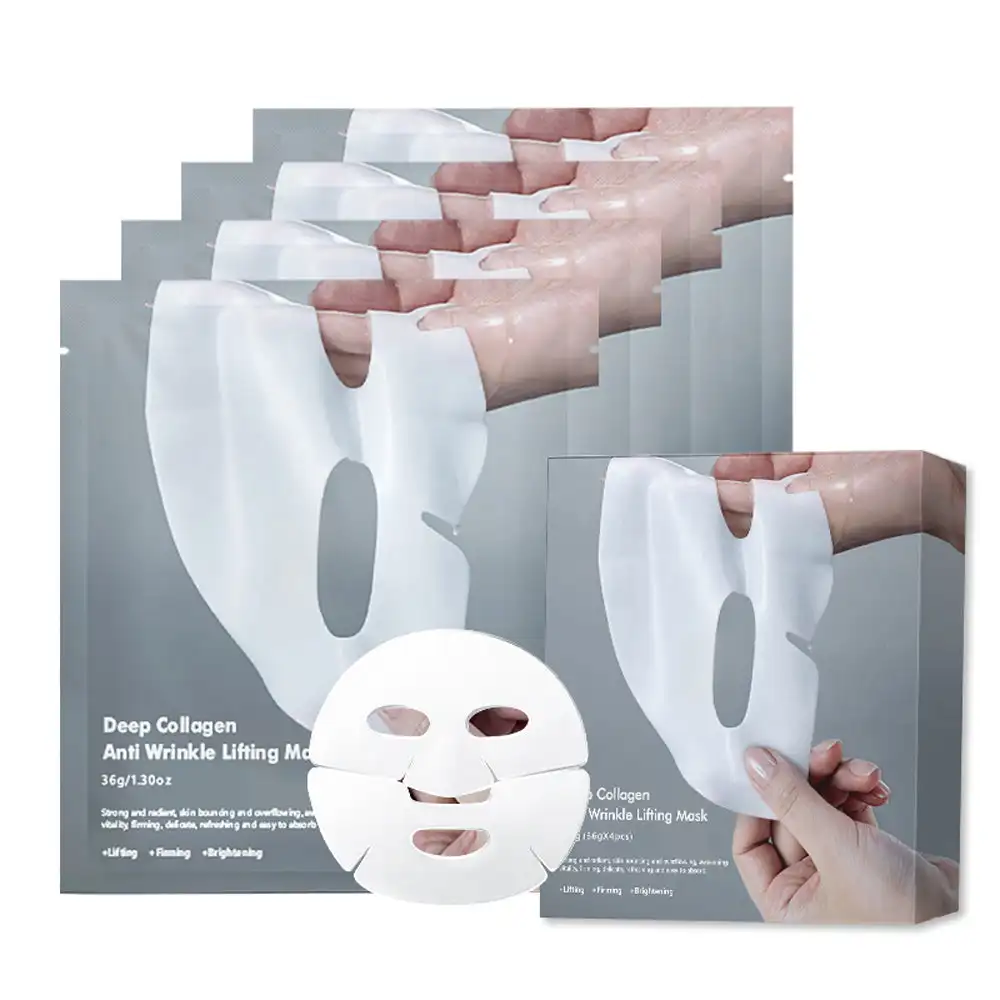 4 PCs KOEC Deep Collagen Anti-Wrinkle Lifting Facial Mask Firming Brightening Low Molecular Collagen Easy-Absorbing Replenishing
