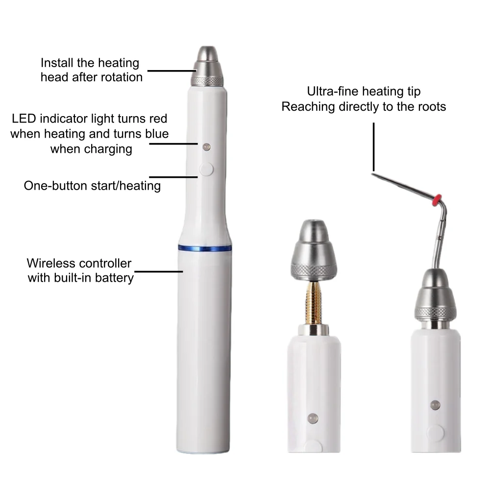 Dental Gutta Percha Cutter Wirless Dentistry Obturation Pen Root Canal Filling System with 2 Tips Rapid Heating Dental Gutta Cut
