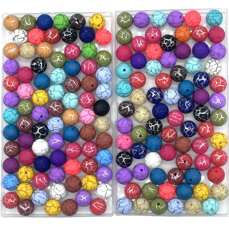 10Pcs15mm Printed Mable Silicone  Beads Round Christmas Series Silicone Beads DIY Necklace Plastic Pen Beaded Key Chain Bracelet