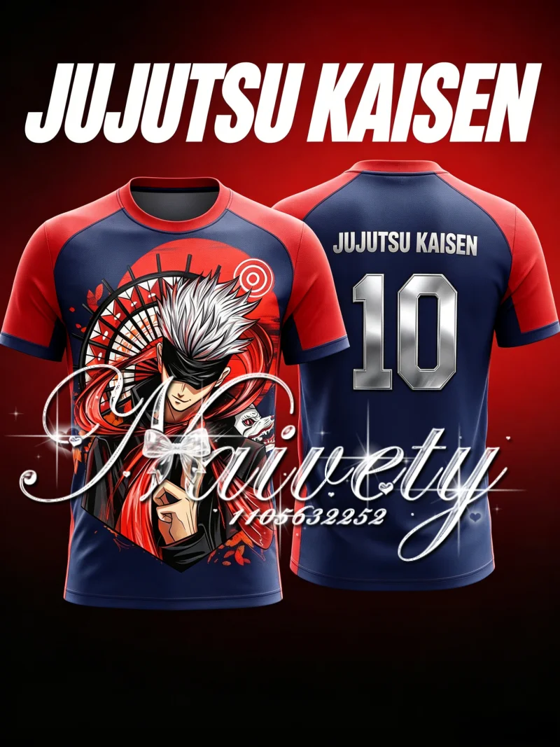 

Jujutsu Kaisen Satoru Gojo Print Soccer Jersey T-shirt Men Women Summer Quick Dry Breathable Streetwear Casual Sport Tops y2k