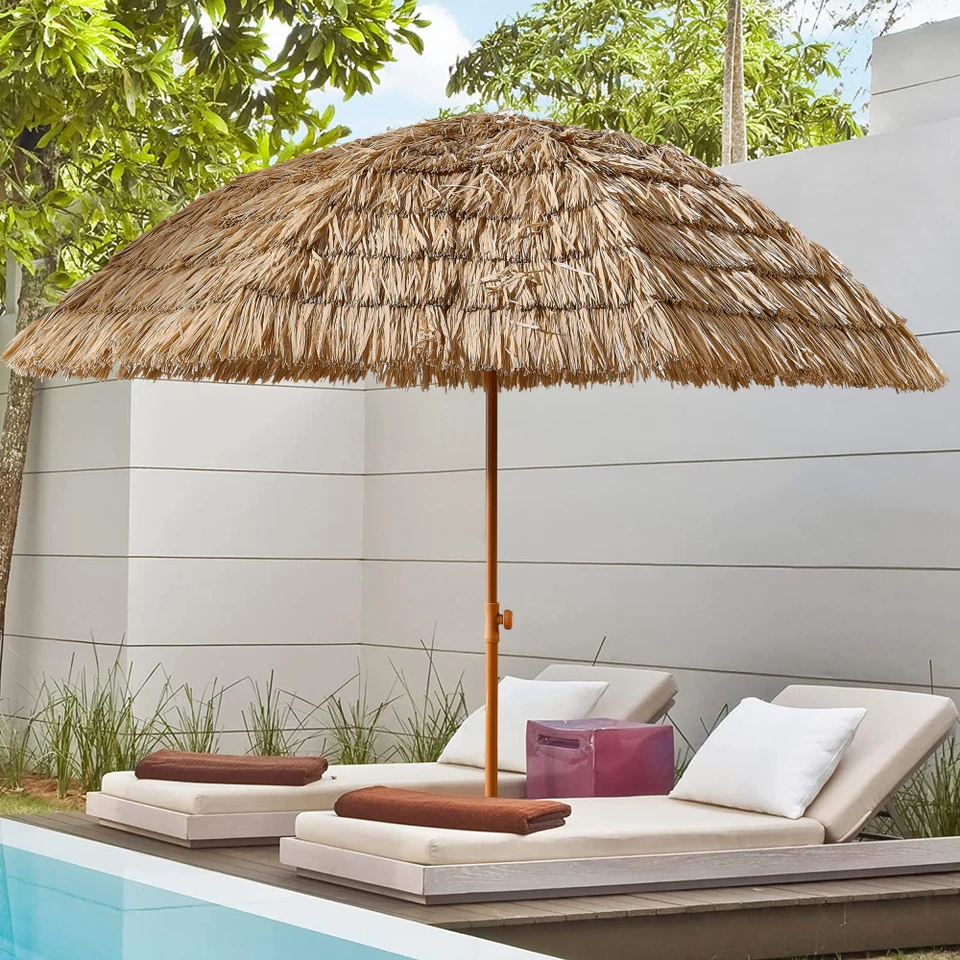 8ft Tropical Tiki Patio Umbrella with Tilt Mechanism