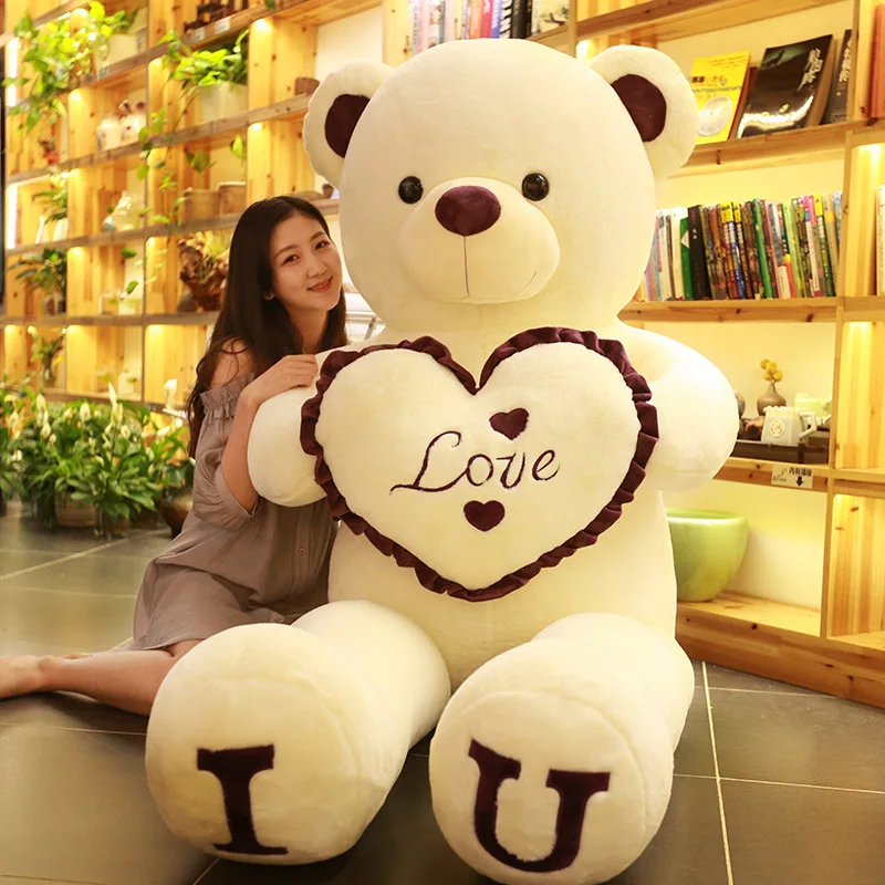 Big Teddy Bear 100cm I LOVE YOU Plush Toy Lovely Huge Stuffed Soft Bear Doll Lover Bear Kids Toys Chrismas Gift For Girlfriends