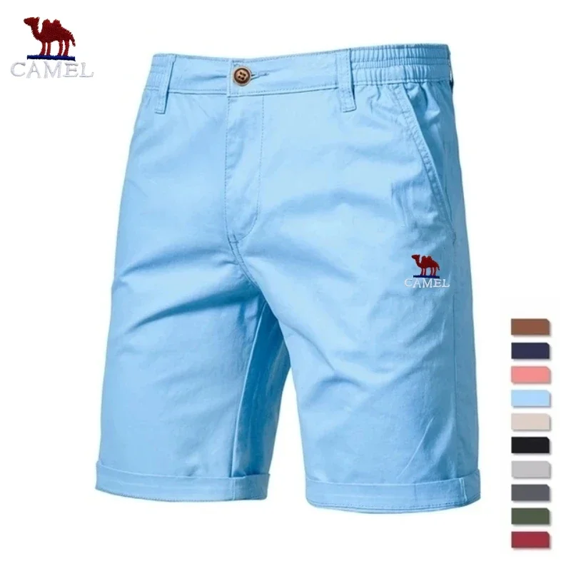 Summer New Embroidered 100% Cotton Casual Shorts for Men Luxury Fashion Business Social Comfortable Elastic Waist Slim Fit Short