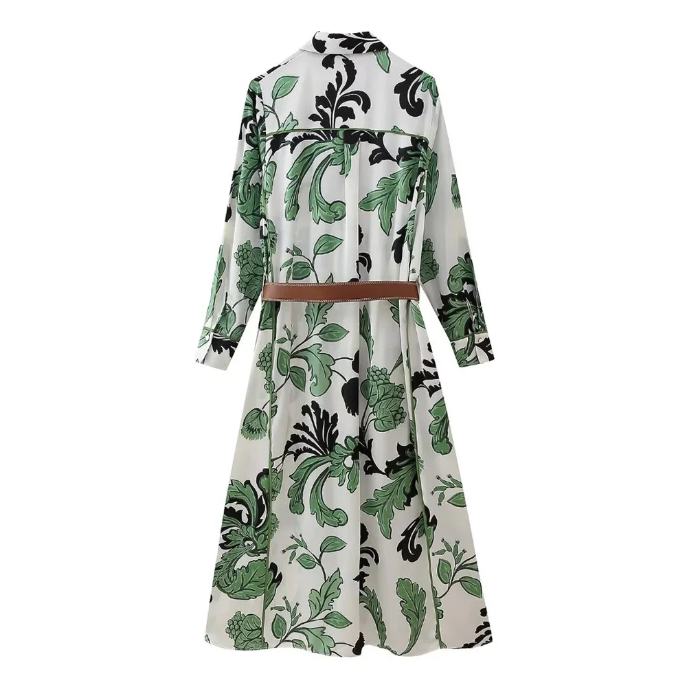 Spring and summer women\'s fashionable new style with belt printed shirt style dress