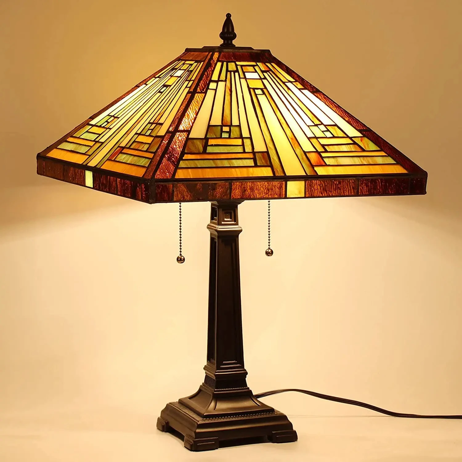 CX185HA Tiffany Table Lamp Stained Glass Retro Style 2-Light Reading Desk Lamp Decor For Bedrooms Living Room Study Home Office