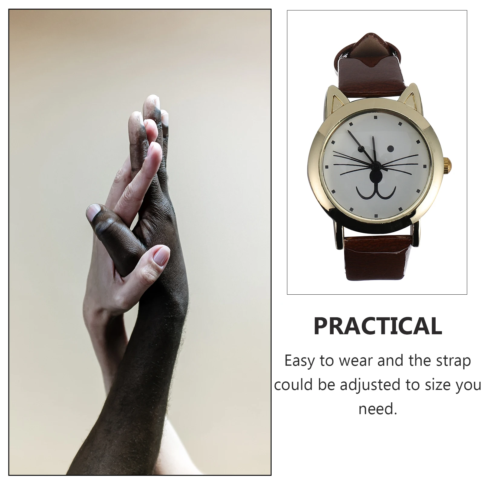 

Lovely Cat Design Fashionable Women Wristwatch Adjustable Strap Elegant Concise Daily Wear Watch Premium Quality Cartoon Girl