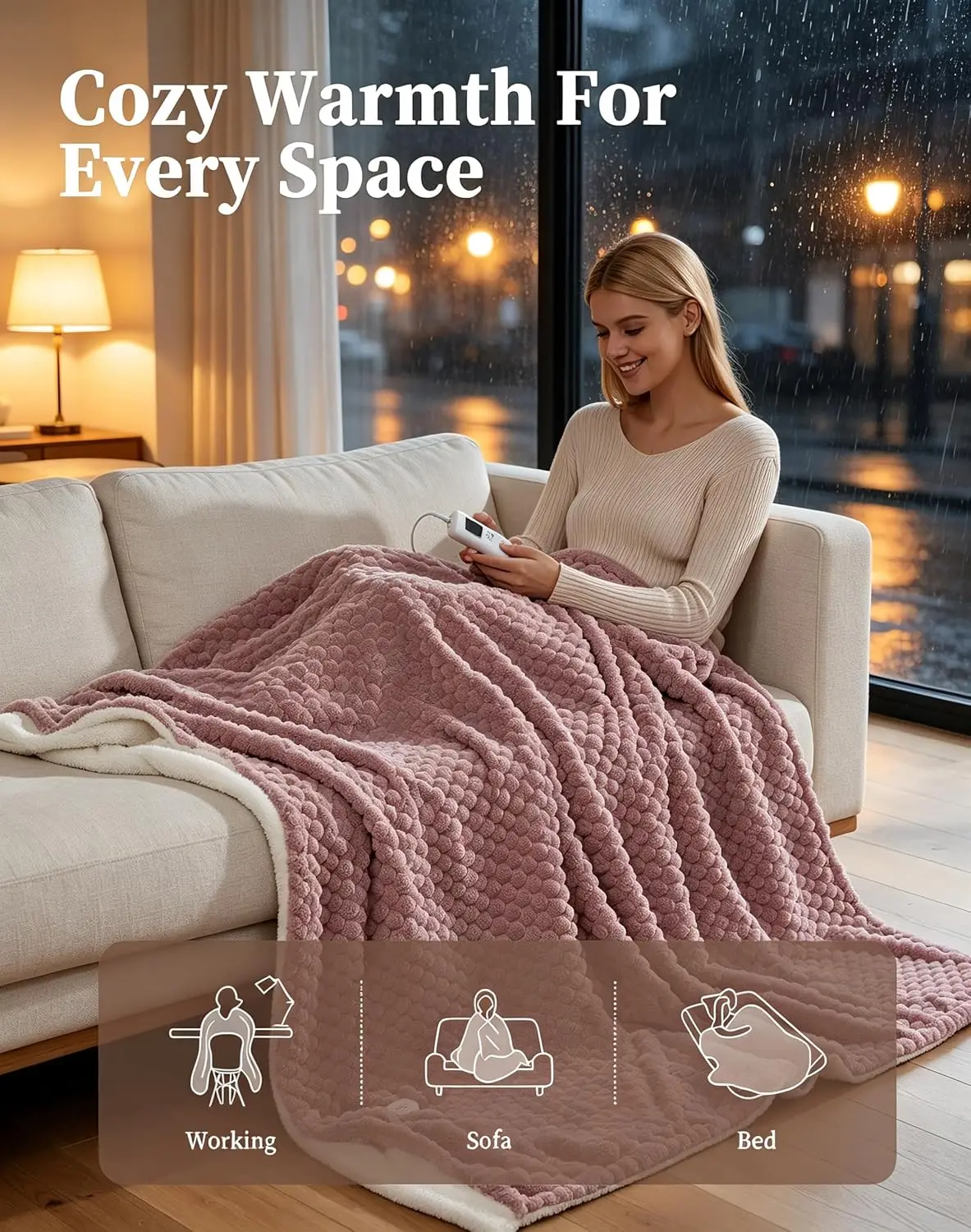 Garvee USB Electric Heated Blanket Pink Flannel Sherpa Heated Blanket Winter Household Warm Blanket, Automatic Power-Off Warm Blanket