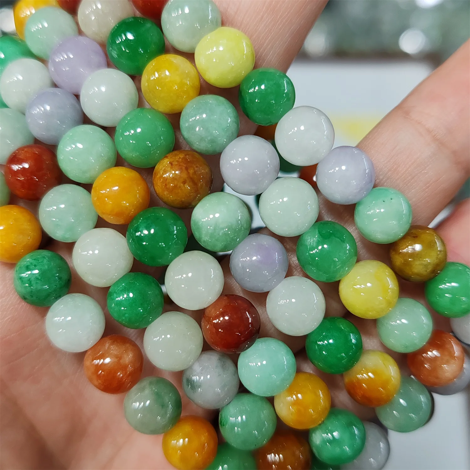 1pcs/lot Natural Jade Round Bead Bracelet Red-green-yellow-purple color Loose beads are simple Detachable Accessories jewelry