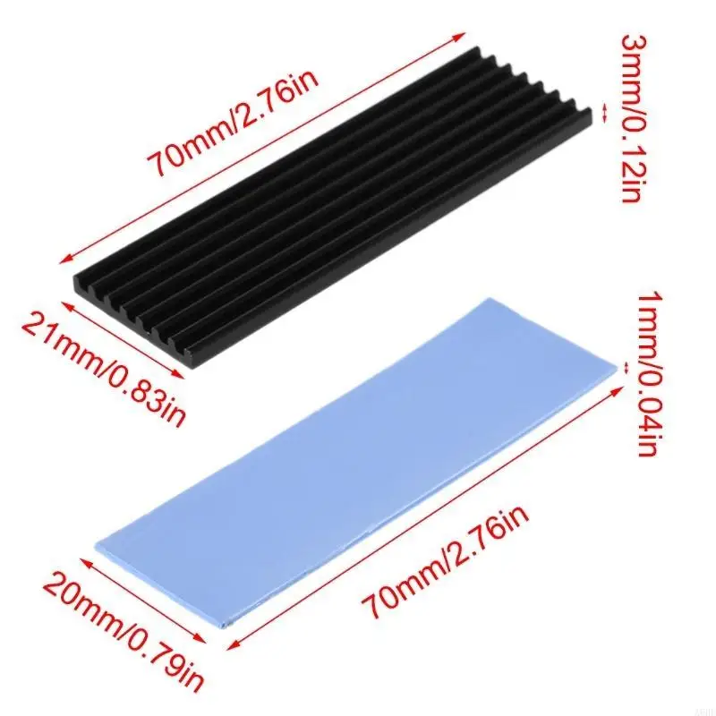 

652F Aluminum Cooling Heat Sink Thermal Pads Heat Dissipation Radiator Thickness 3mm for M.2 N80- PCI-E NVME SSD Heatsink