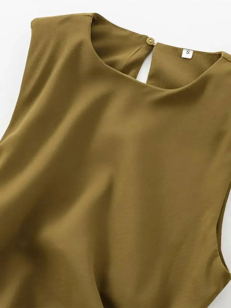 2025年秋新作 レディースファッション 気質 スリム ショルダーパッド付き ラウンドネック ノースリーブ ミディ丈ワンピース DD6P