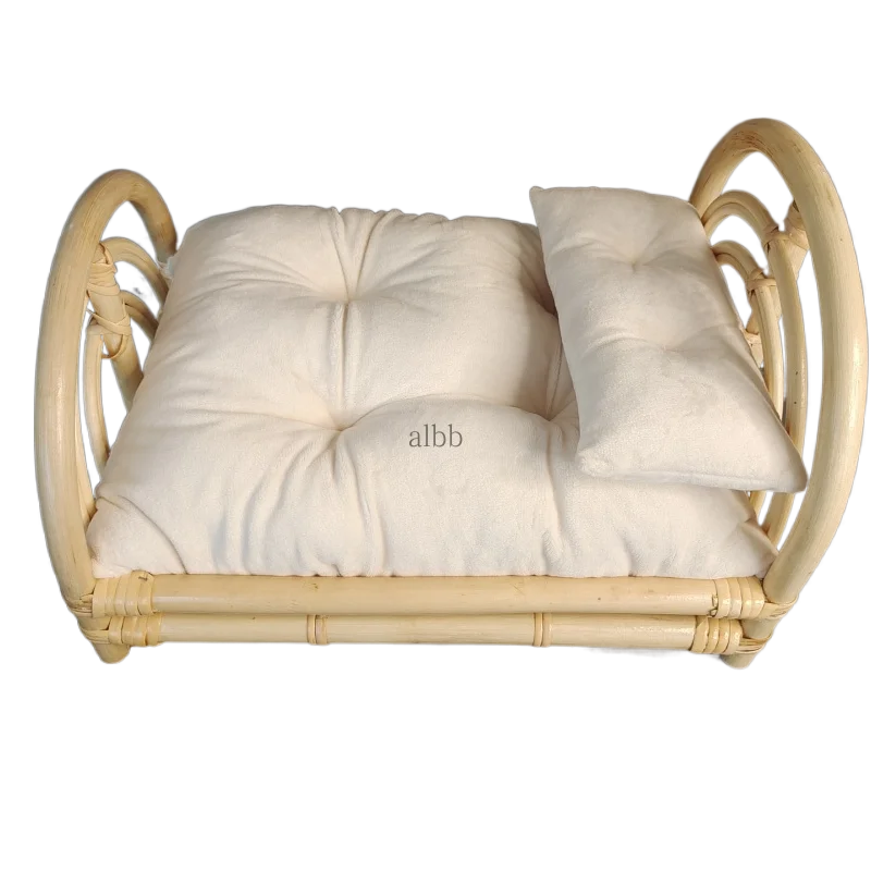 Newborn Photography Props Baby Basket Vintage Rattan Baby Bed Weaving Baskets Wooden Crib for Newborn Photo Shoot Furniture