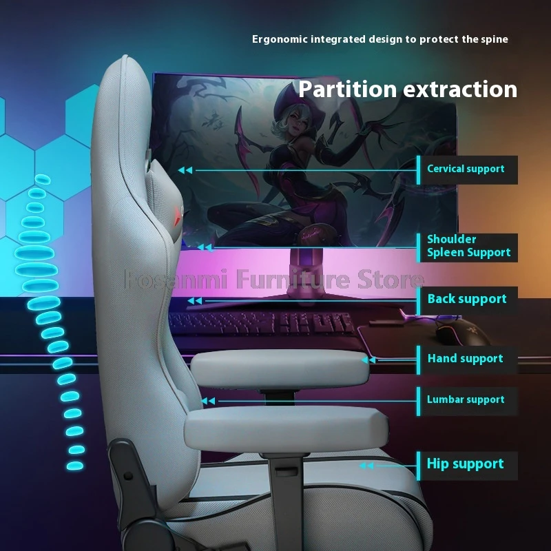 كرسي ألعاب أنيق من الجلد الرمادي مستلق للمنزل والمكتب كرسي مكتب مريح مع وسادة قطنية كراسي كمبيوتر ألعاب قابلة للتعديل #3