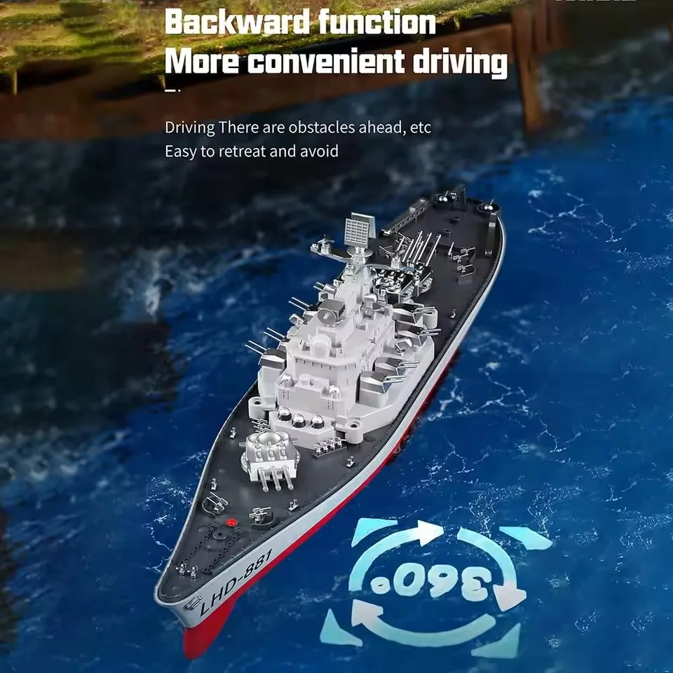 60CM Dual Afstandsbediening Model Slagschip Simulatie 1:390 RC Boot Vliegtuigen Horloge Sensor Met Verlichting Speelgoed Oorlogsschip Model