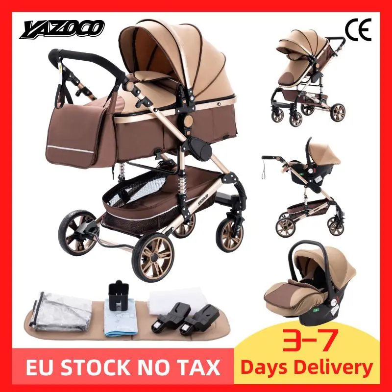 Luxurious 3 in 1 Baby Stroller Portable Travel Baby Carriage Folding Prams Aluminum Frame High Landscape Car for Newborn Baby