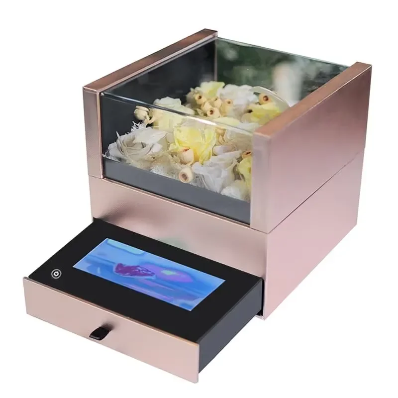 Customized Transparent Acrylic Lid Display Gift Box Light Control Lcd Video Flower Box