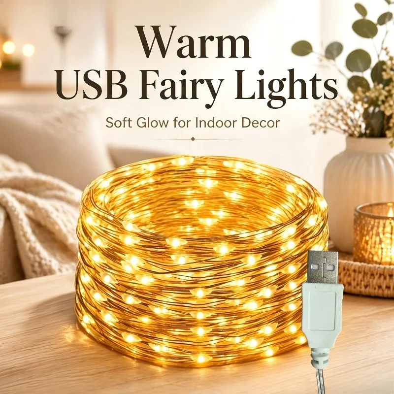 1-30m USB Battery LED Lights String Copper Silver Wire Garland Light Fairy Lights for Christmas Wedding Party Decoration Wreath