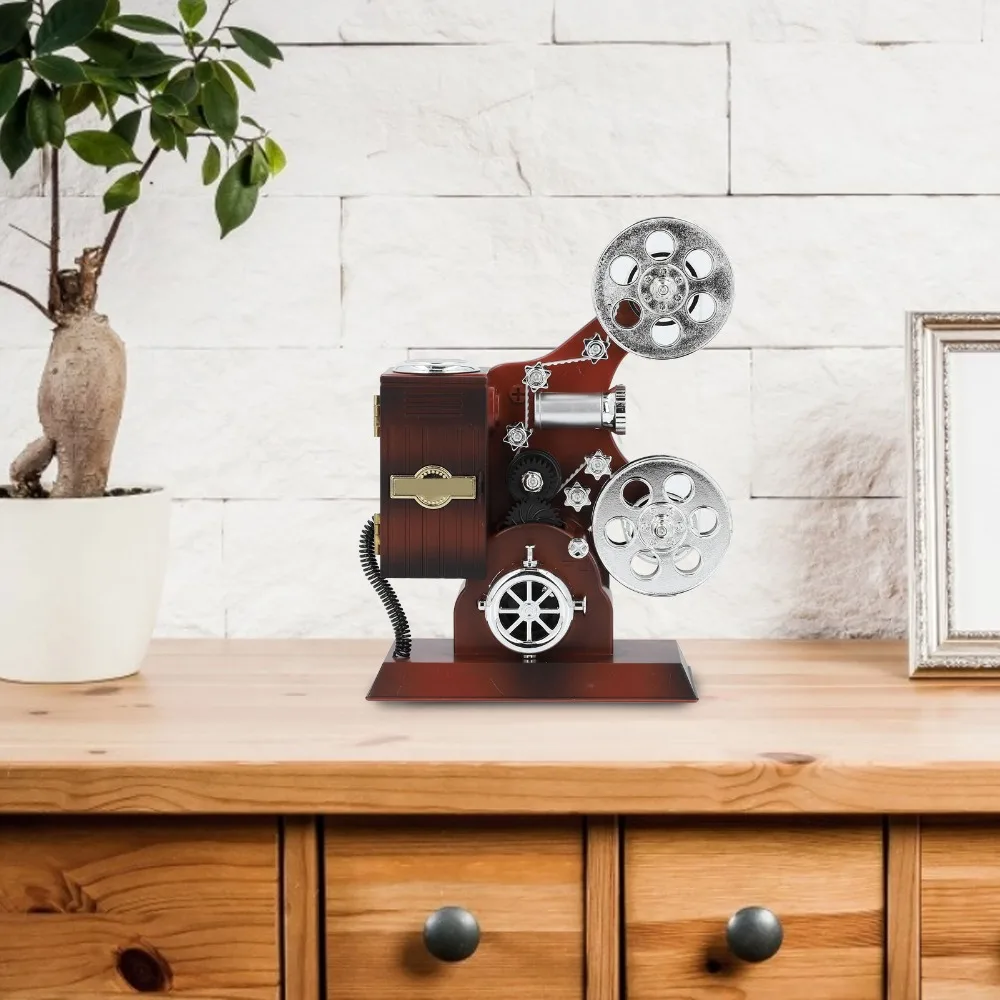 ABS Movie Film Projector Music Box Brown 8.46 X 6.69 X 3.15in Film Projector Music Box Table Decor Style Film Projector Design