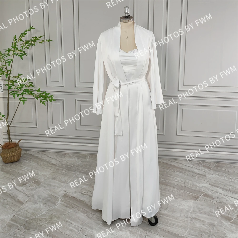 Real Photos Elegant Two-Piece Sequined Appliques Soft Satin Bride Robe For Wedding Bridal Shower Dress Women Night Gwons 2024