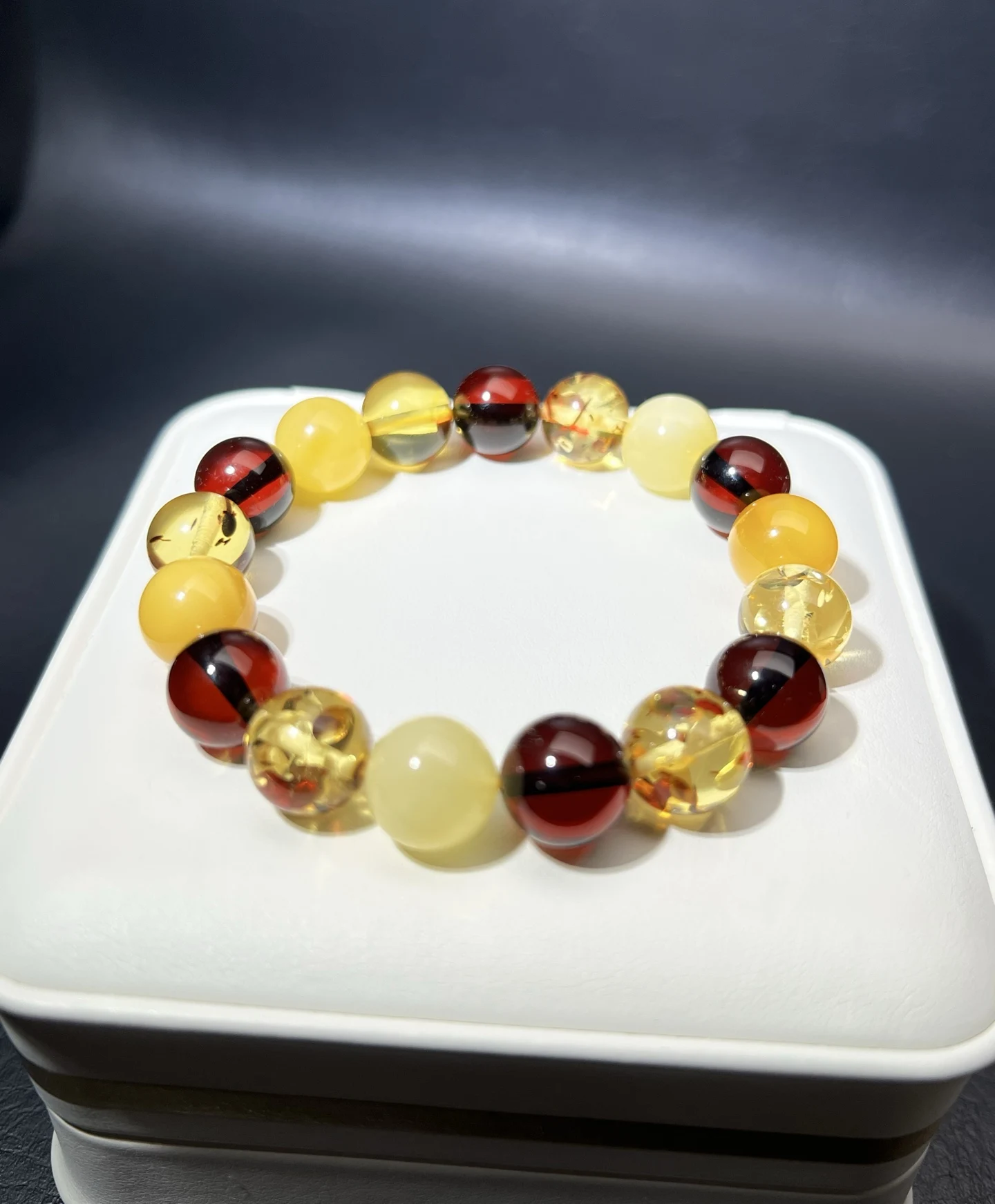 Natural Yellow Red Amber Round Beads Bracelet 11.6mm Women Men Healing  Stretch Amber Jewelry AAAAAA