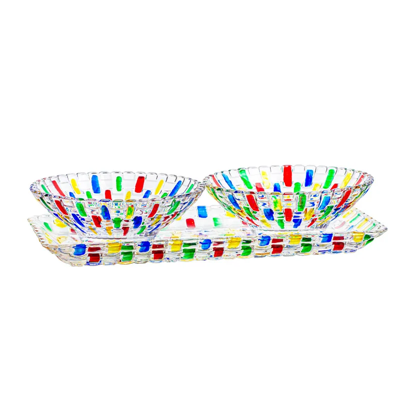

LH glass dried fruit plate painted rattan striped tray dessert bowl living room fruit plate