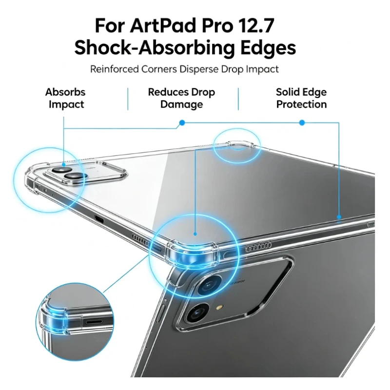 Clear Protective Case for ArtPad Pro 12.7 Shockproof Cover TPU Anti Drop Shell Precise Cutouts Protection