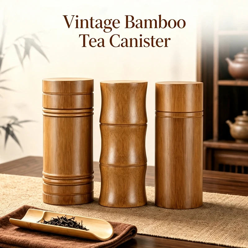 Vintage Bamboo Tea Canister Portable Food Storage Box Tea Nut Spice Storage Box Eco-friendly Organizer Jar Kitchen Containers