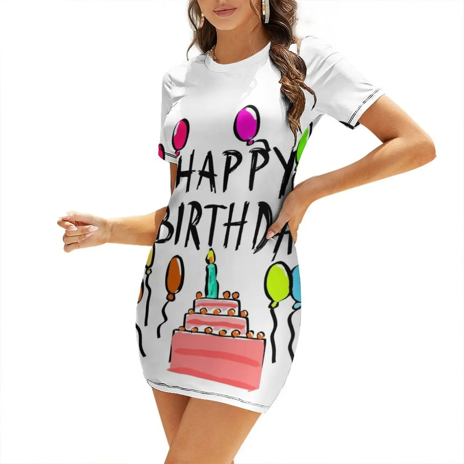 

Happy Birthday! Short-Sleeved Dress Prom gown festival outfit women birthday dresses for women Dress