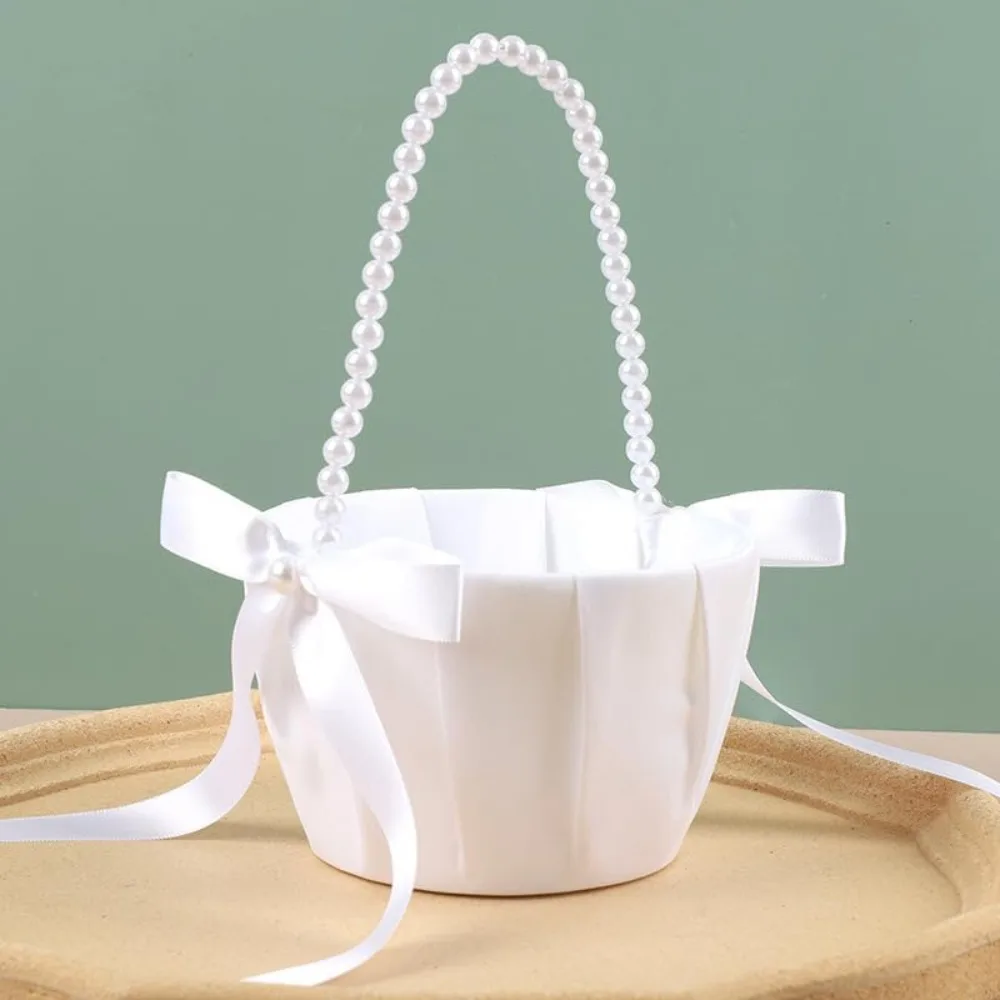 Cestas de niña de flores para boda, cesta de niña de flores de marfil, cesta de boda para decoración de boda de niña de las flores (Marfil)