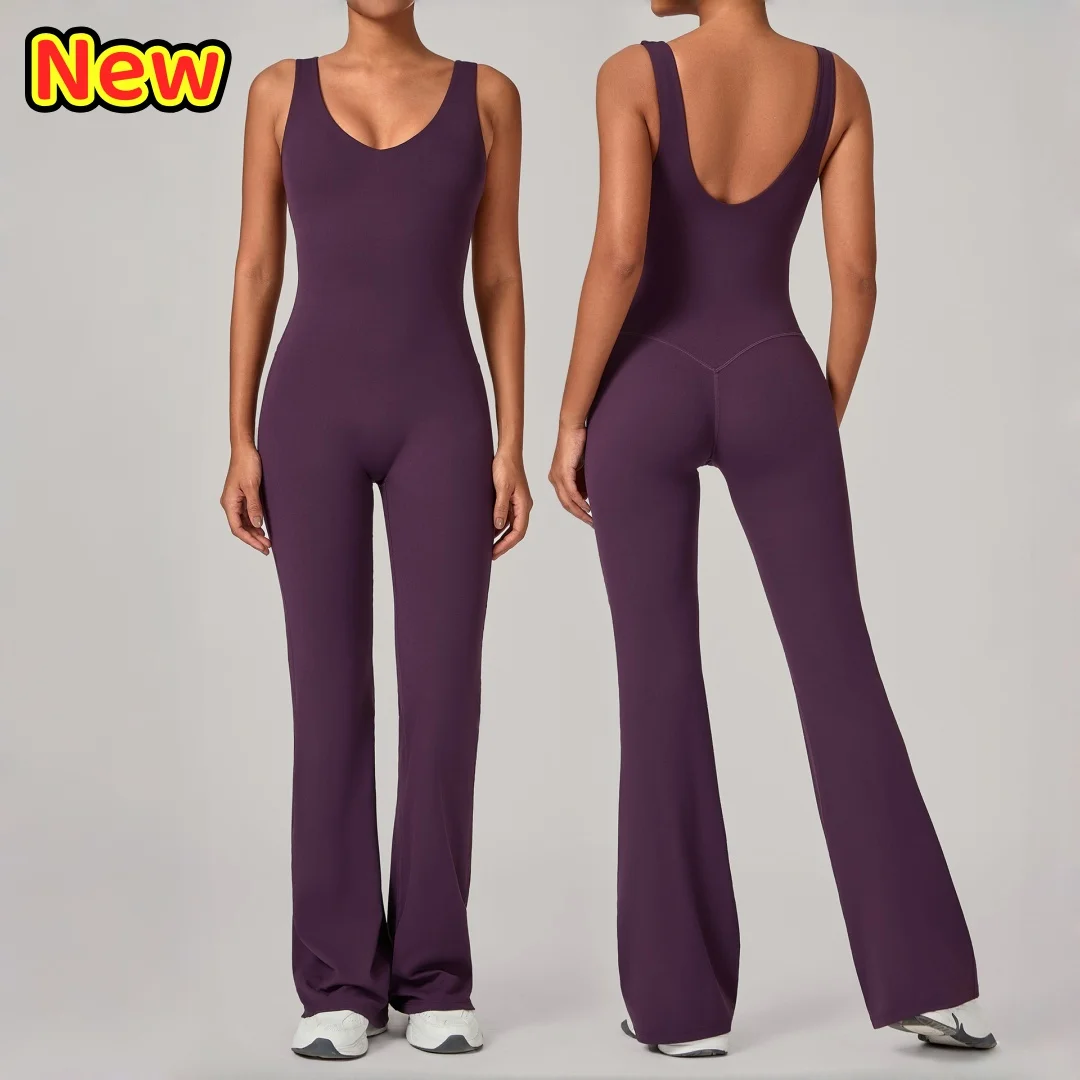 new-women's-flared-pants-one-piece-yoga-bodysuit-tight-hip-lifting-sports-jumpsuit-wide-leg-running-workout-gym-yoga-bodysuit