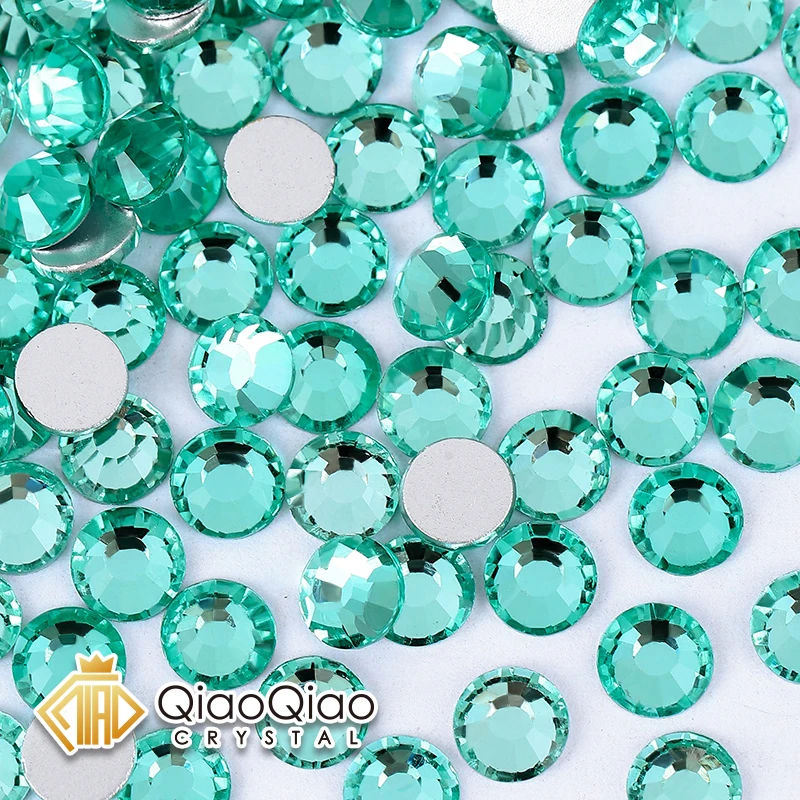 QIAO Ss6-SS50 Mint green GlittersCrystal Rhinestone Flatback Strass NailDiamond Gem Loose Glue on Rhinestones For Crafts