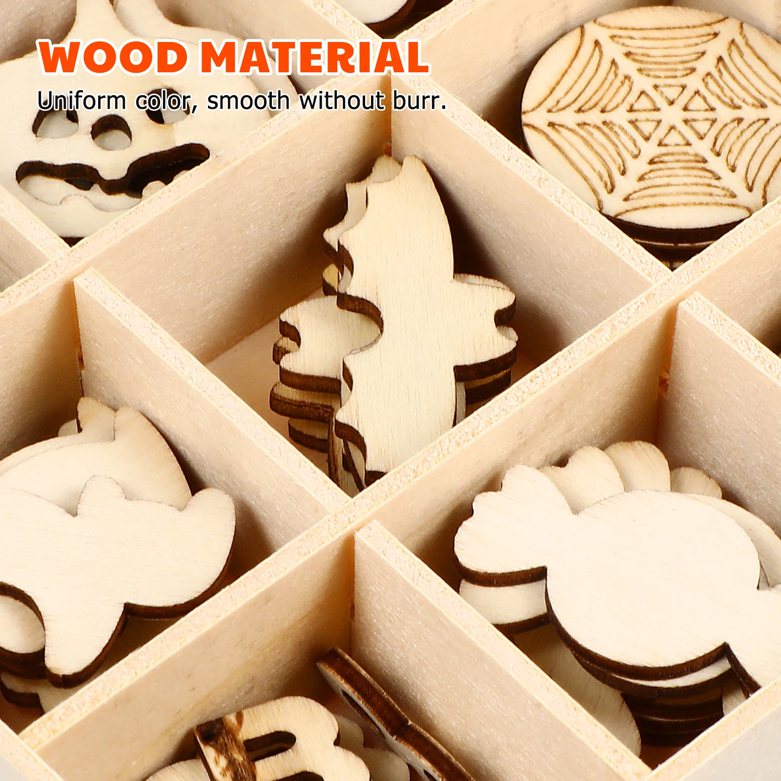

72 Pcs Wood Chip Decorative Box Unfinished Wooden Halloween Ornaments Crafts for Natural Cutouts Miss