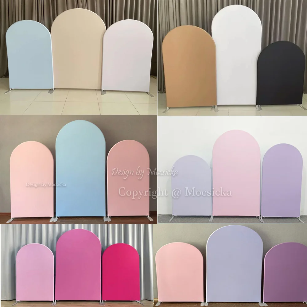 Double-sided Arch Cover Backdrop Spandex Arched Background for Birthday Wedding Party Black White Solid Color Customizable Booth
