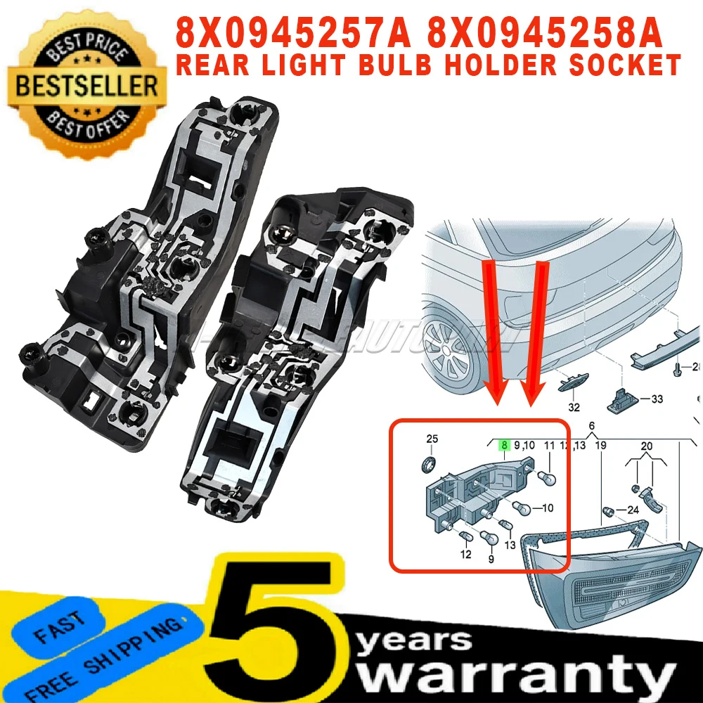 New 8X0945257A 8X0945258A For Audi A1 S1 Mk1 2011-2018 Rear Light Bulb Mount Holder Socket 6 Pins Left Right ABS Car Accessories
