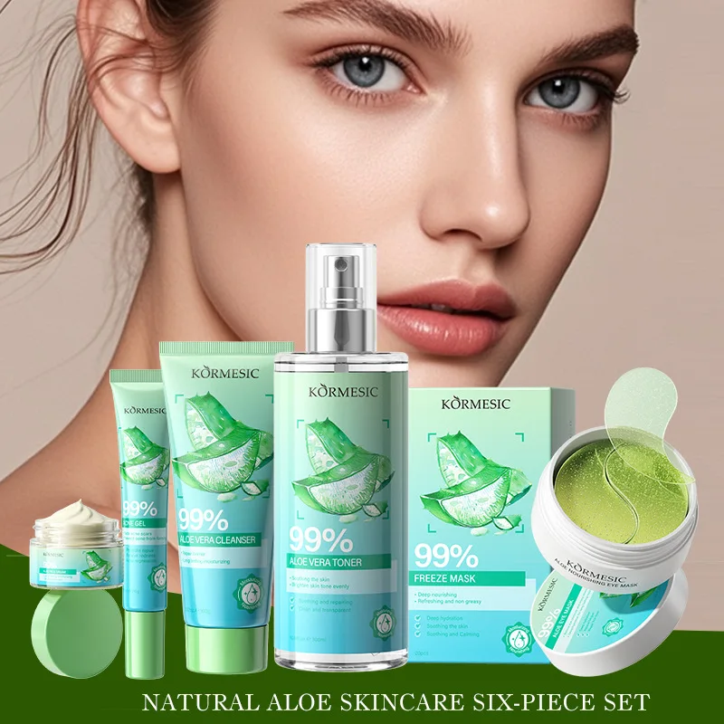 Aloe Vera Skincare Set Cleansing Face Cream Facial Cleanser Toner Acne Spot Whitening Gel Eye Mask Moisturizing Skin Care