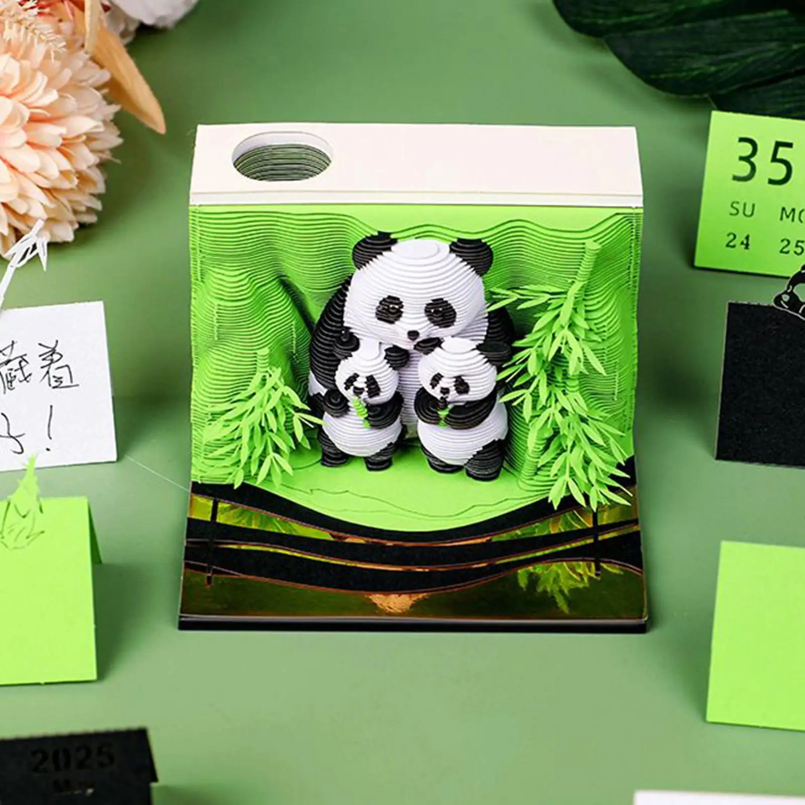 Kalender 3D 2026 Patung Kertas Panda 3D Notepad Dekoratif Memo Pad Lepas Tempel Untuk Meja Nakas Samping Tempat Tidur Sekolah Rumah Kantor