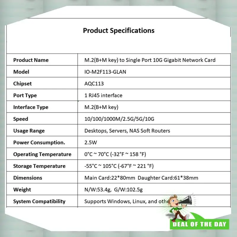 24-Hour Delivery M.2 B+M Single-Port 10Gbe Network Card RJ45 Ethernet Network Adapter AQC113 Industrial Control Grade Server Net