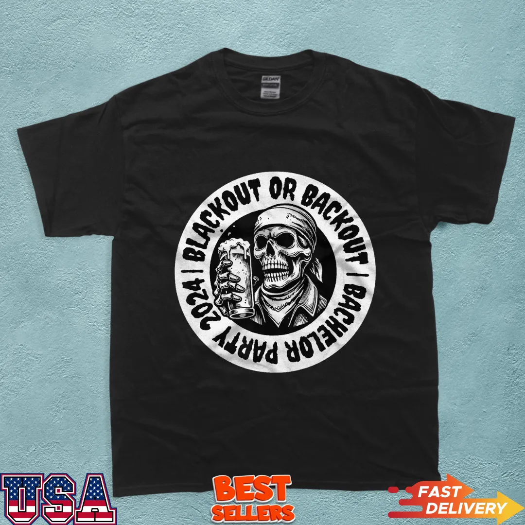 

Funny Bachelor Party T-Shirt Blackout Skull Beer Groomsmen T-Shirt