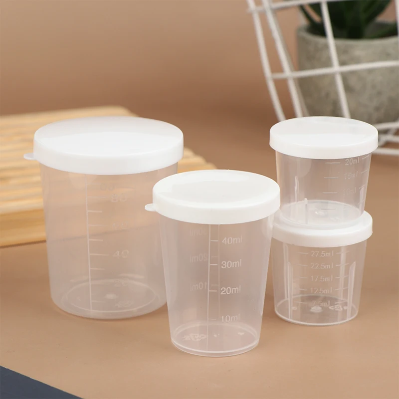 New 10Pcs/Set 20/30/50/100ml Clear Liquid Pill Measuring Cups With Lids Travel Pill Organizer Cup Container For Liquid Medicine