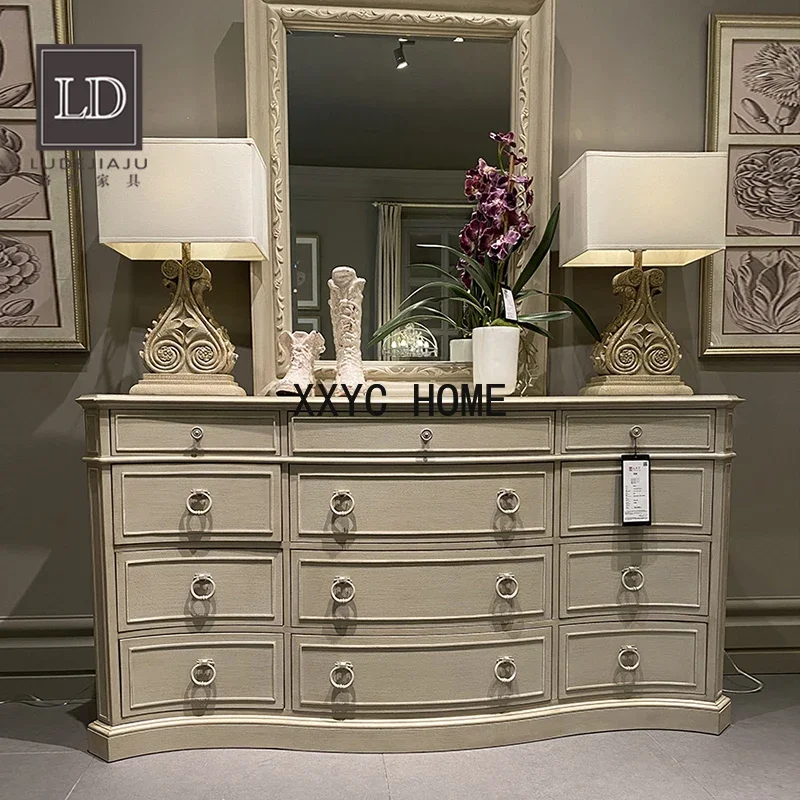 

American-Style Solid Wood Chest of Drawers High Grade Gray TV Cabinet Light Luxury Modern Locker